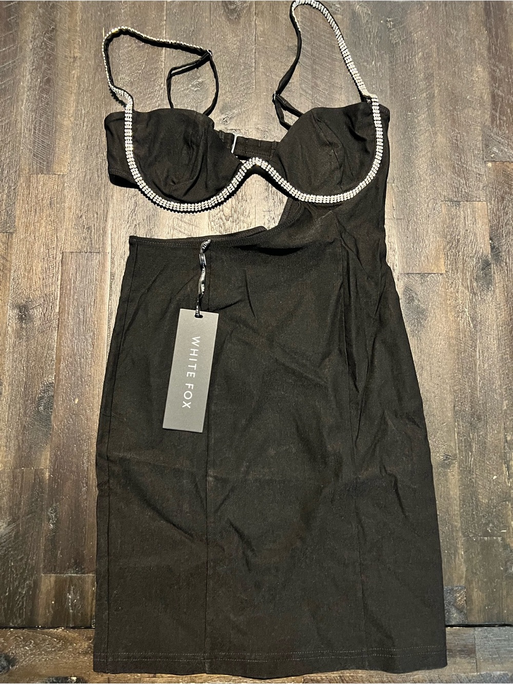 White Fox Boutique Black Mini Dress with Rhinestone Trim